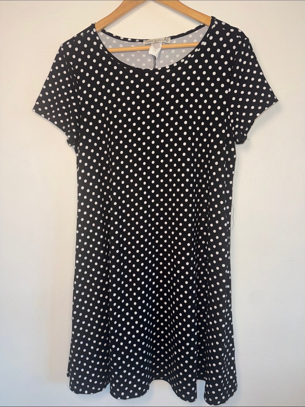 Black & White Polka Dot Midi Dress - Classic Scoop Neck